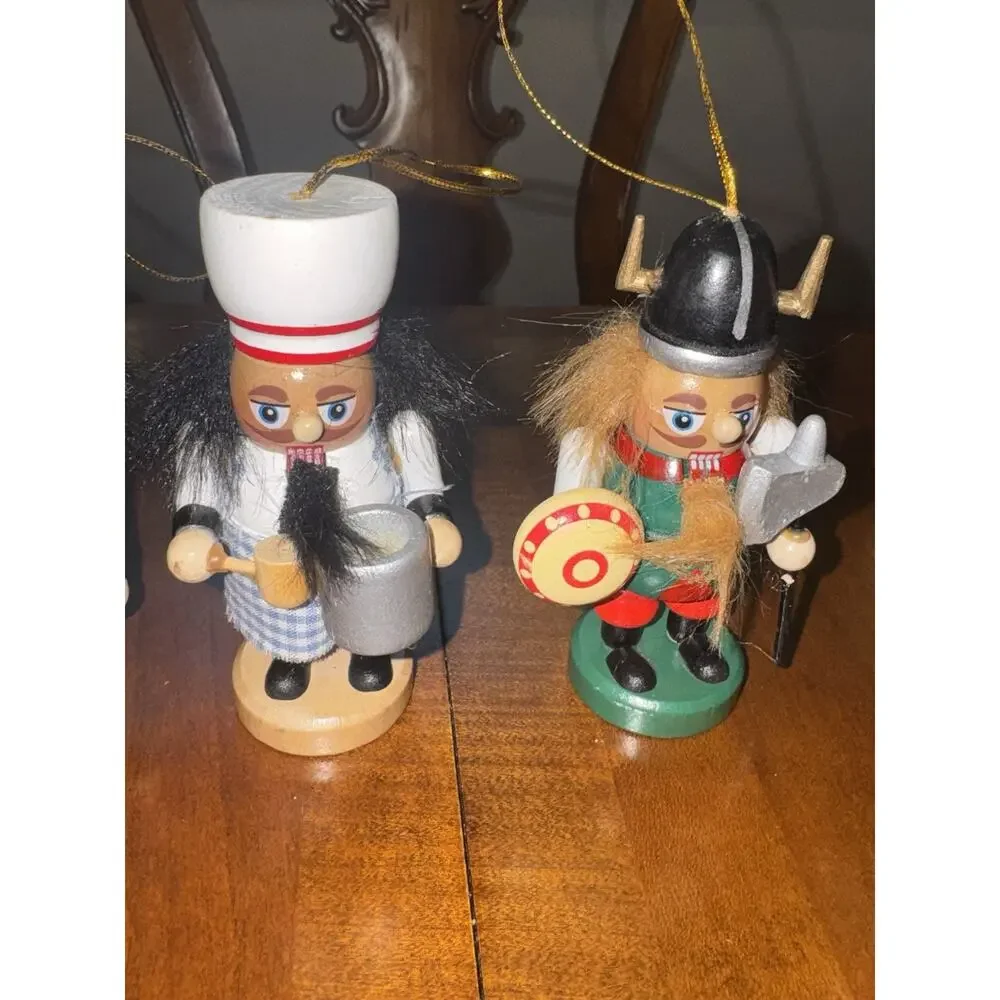 6 Wooden Nutcracker Hanging Christmas Tree Ornaments Set Multicolor Assorted